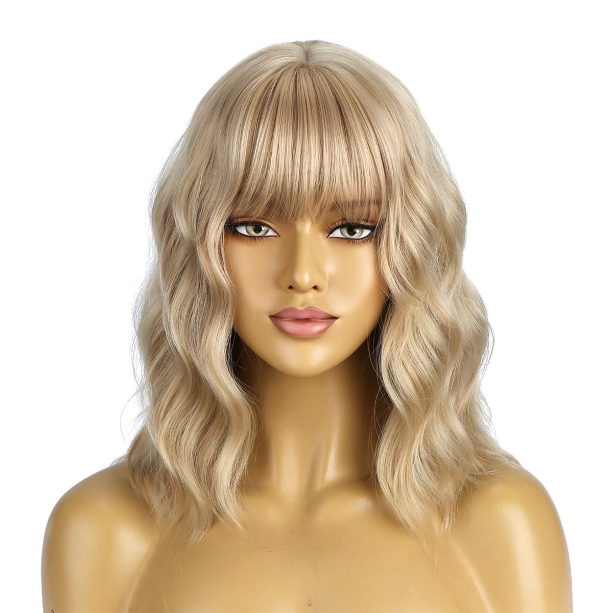 BERON 14 Inches Pink Wig for Women Girls Short Curly Synthetic Wig with Bangs Lovely Pink