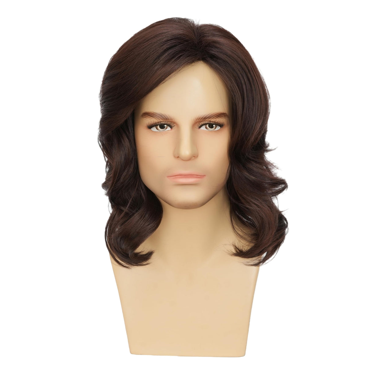 Mens Black Wig Long Curly Natural Hair Wig Layered Wavy for Daily Party Costume Cospaly Halloween