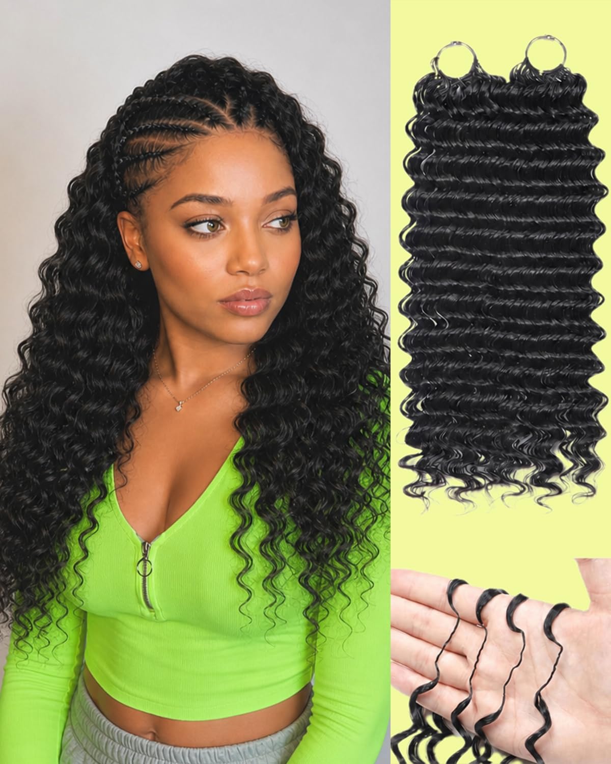 Crochet Human Hair for Black Women, Miracle Deep Wave Mini Knots Feather Crochet Human Hair Extensions 18 Inch 150g 120 Strands, Pre-Separated Invisible Knotless Remy Bundles Natural Black