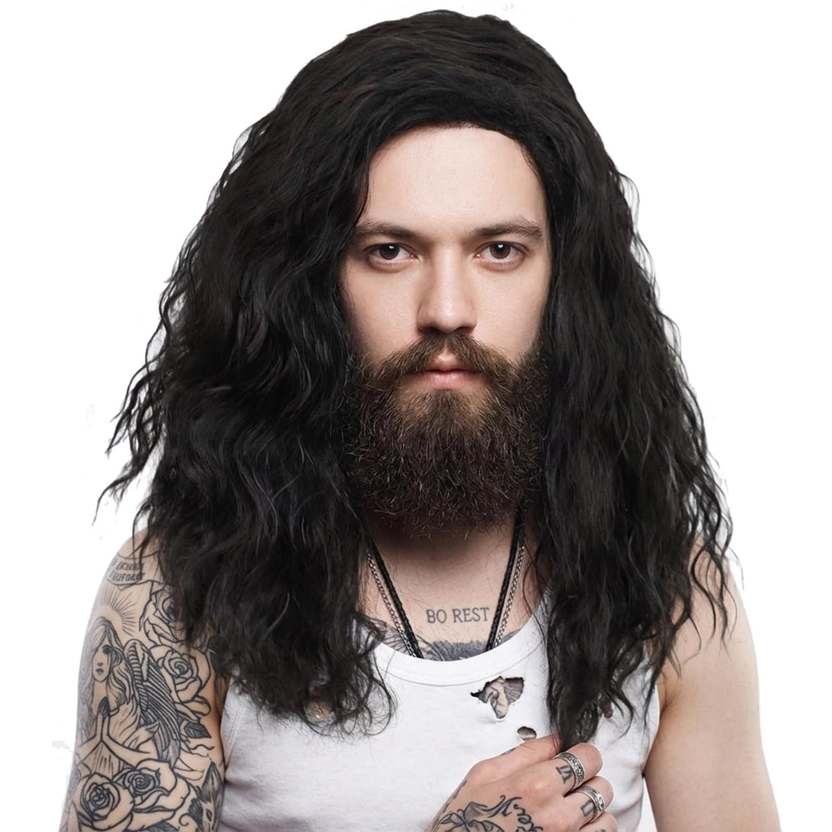 Mens Brown Wig Shoulder Length Brown Curly Male Wig
