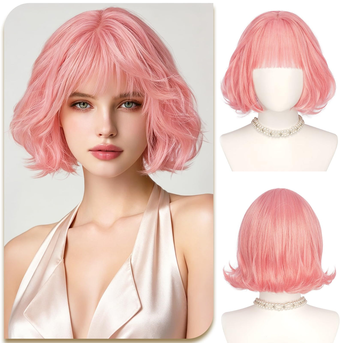 SOFEIYAN Short Wavy Violet Blue Wig - 12 Inch Dark Ginger Bob Wig with Bangs for Women Curly Shoulder Length Bob Wig with Bangs Soft Synthetic Hair Wigs for Girls Daily Party Use