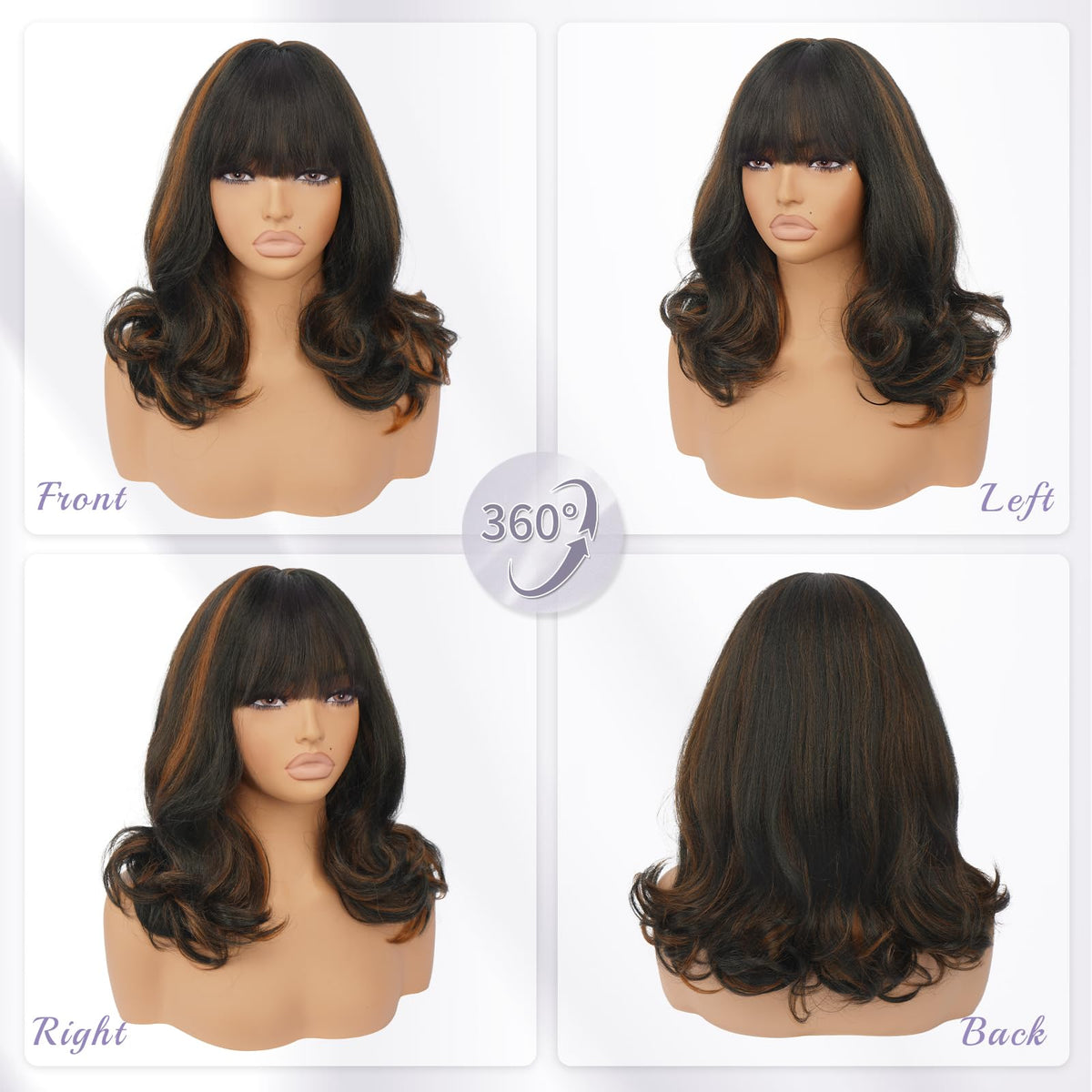 Burgundy Wig with Bangs 16 Inch Ombre Wig for Women