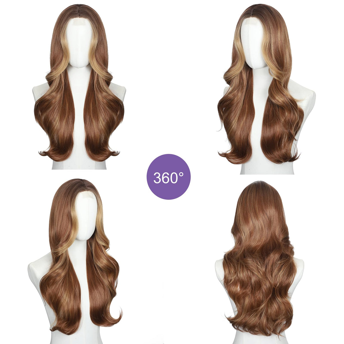 Brown Wigs for Women 26 Inch Middle Part Wavy Synthetic Wig