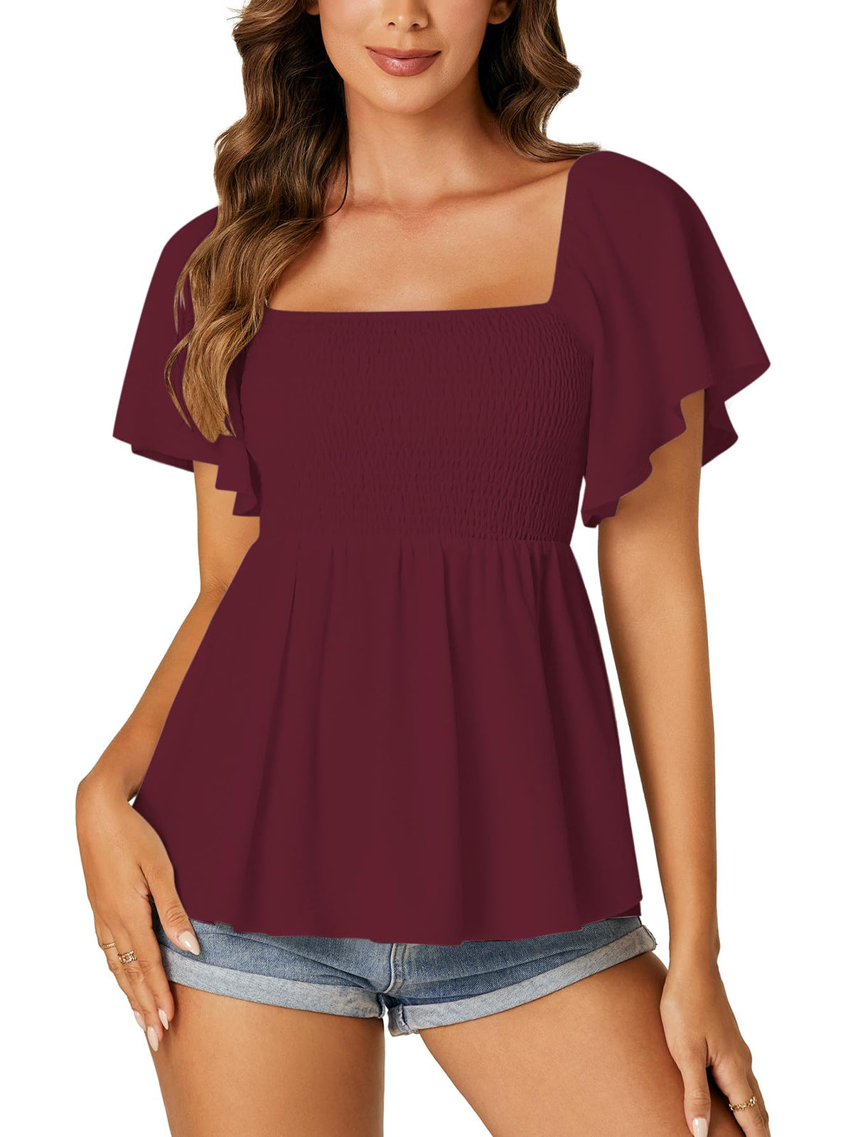 LYANER Women's Square Neck Cute Peplum Top