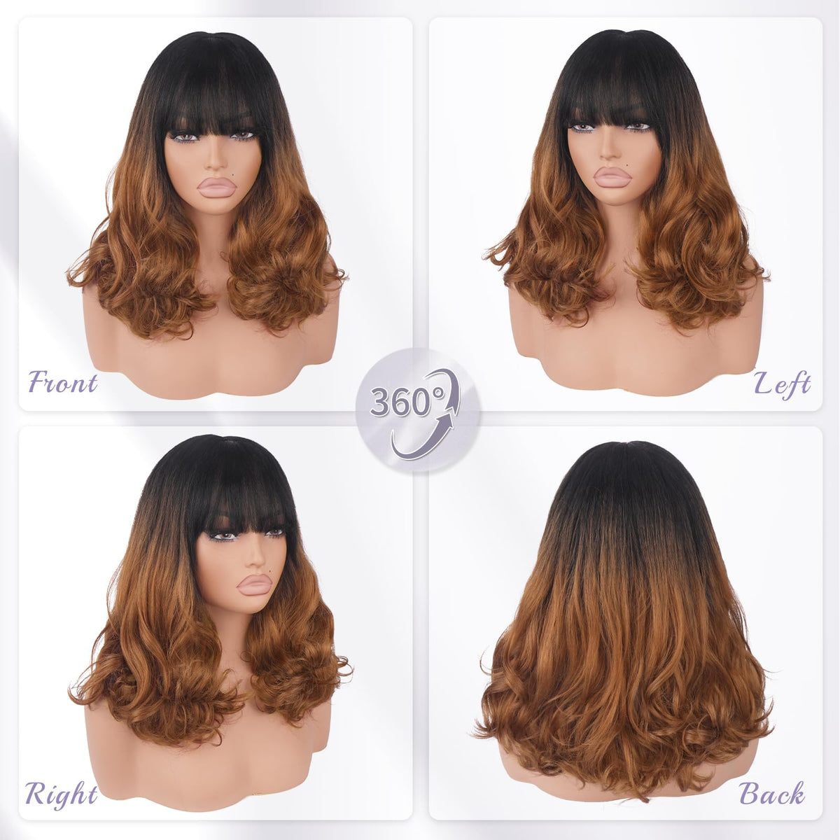 Burgundy Wig with Bangs 16 Inch Ombre Wig for Women