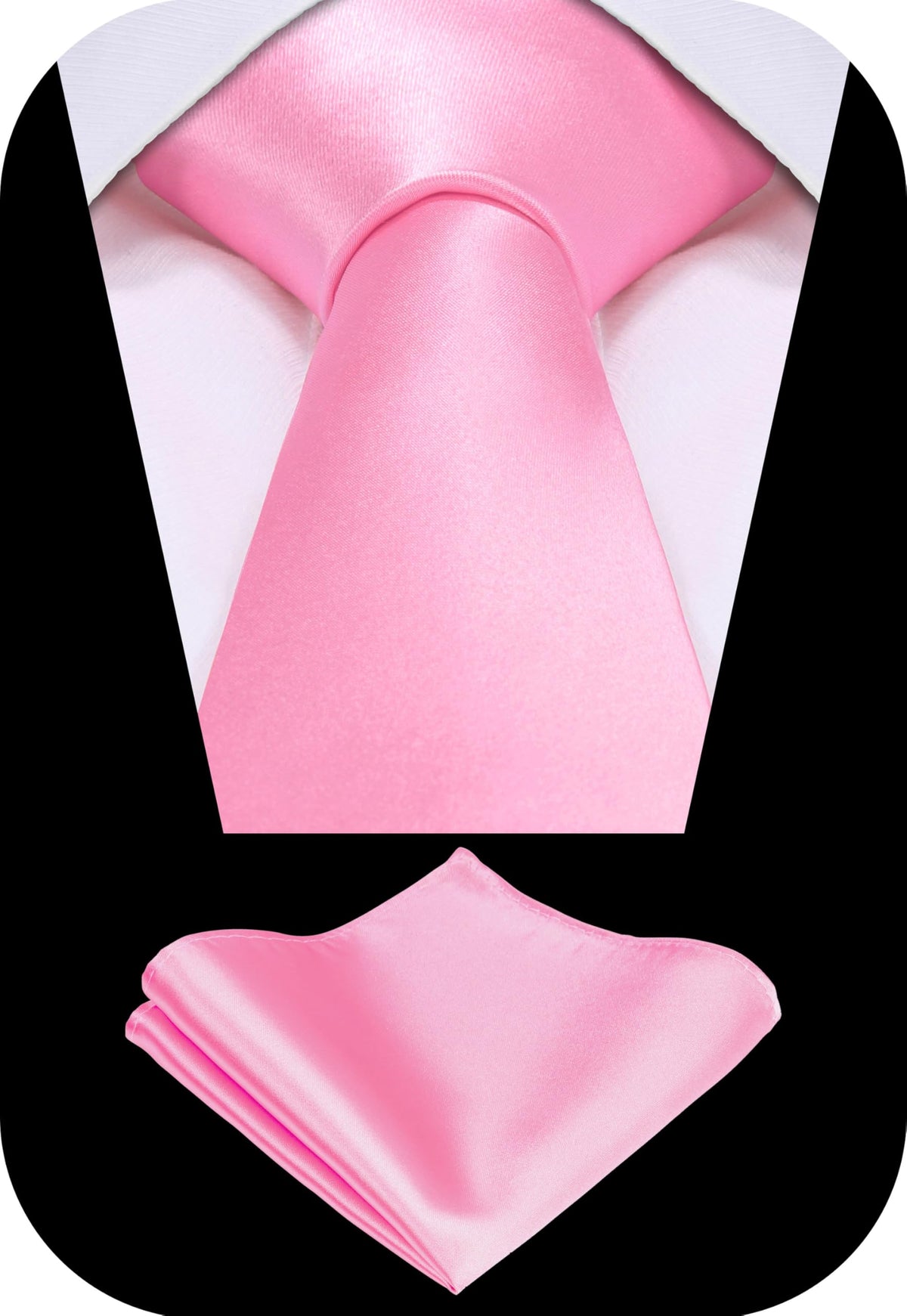TIE G Solid Satin Woven dyed Color Formal Black Necktie and Pocket Square Sets in Gift Box