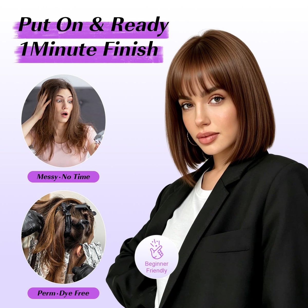 Hightlight Brown Bob Wig With Bangs Short Bob Wigs for Women Girl