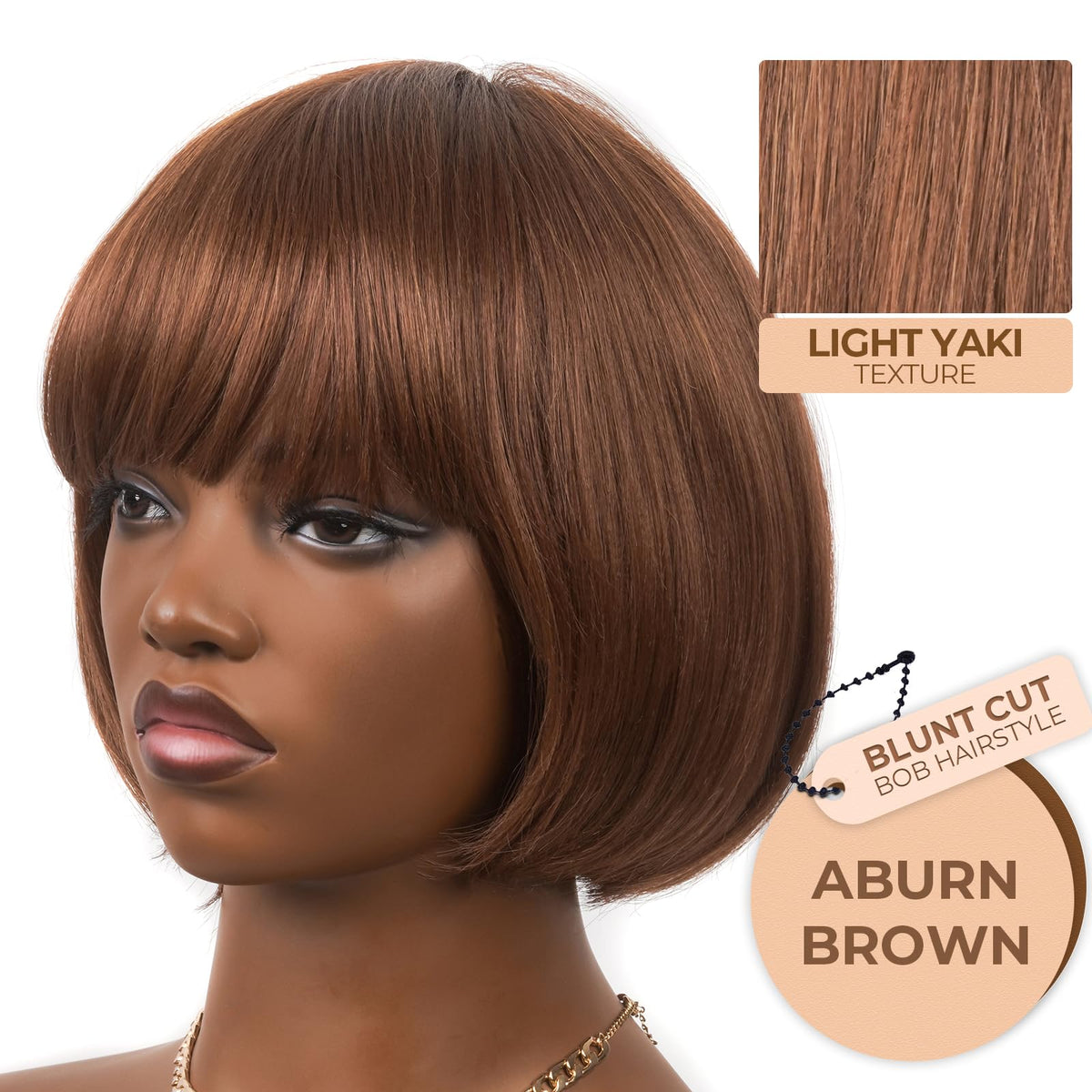ToyoTress Bob Wig With Bangs - 12 Inch Peek-a-boo Color Short Bob Wig For Black Women Black Mix Brown Daily Costume Wigs, Light Yaki Straight Synthetic Hair Wigs Heat Resistant (12 Inch, SH30-612H)
