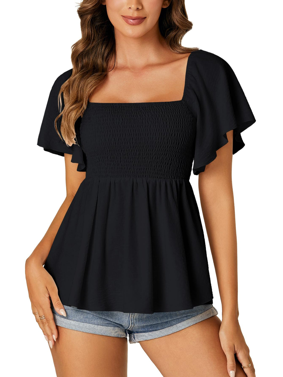 LYANER Women's Square Neck Cute Peplum Top