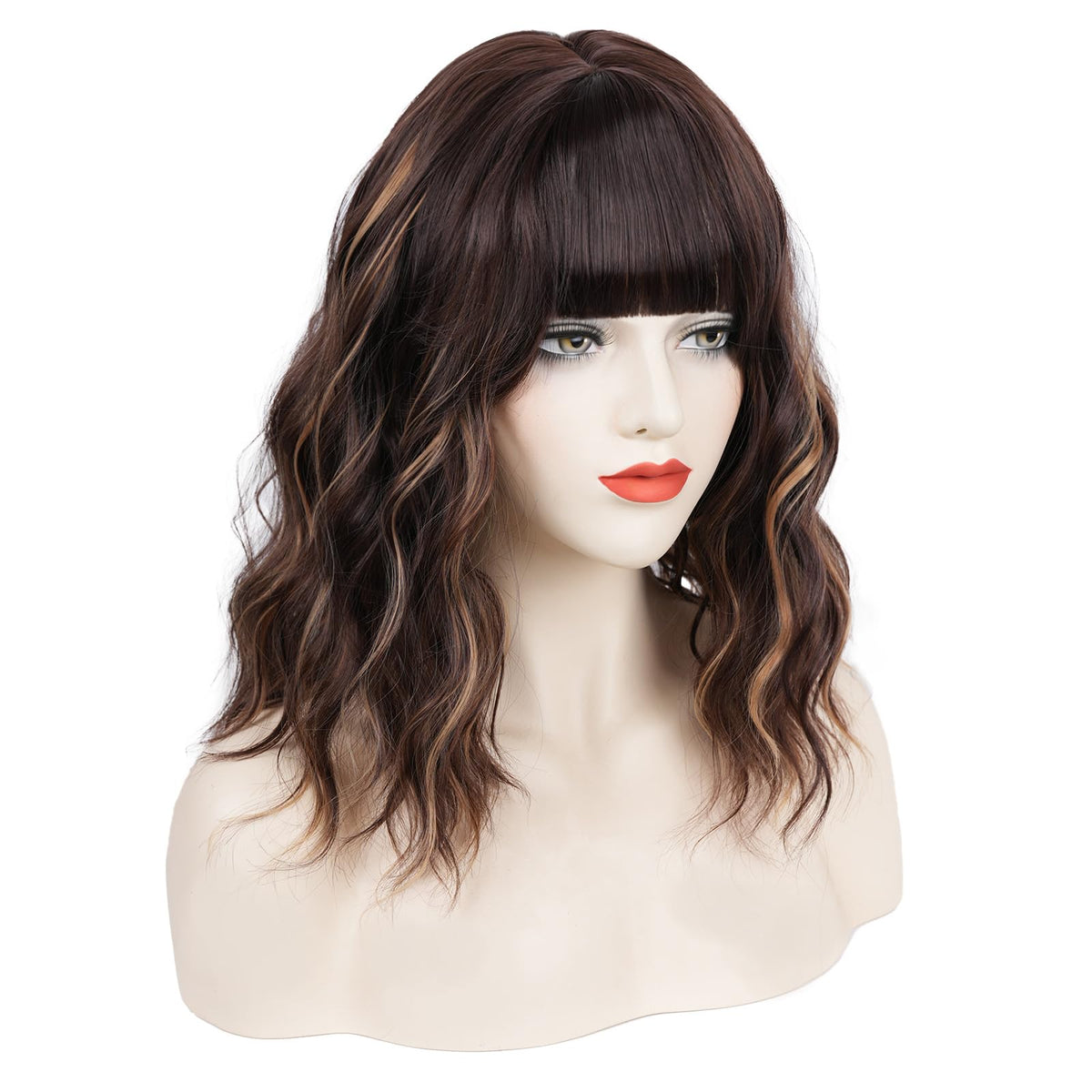Short Black-grey Wavy Wig with Bangs for Women Halloween Curly Bob Wigs