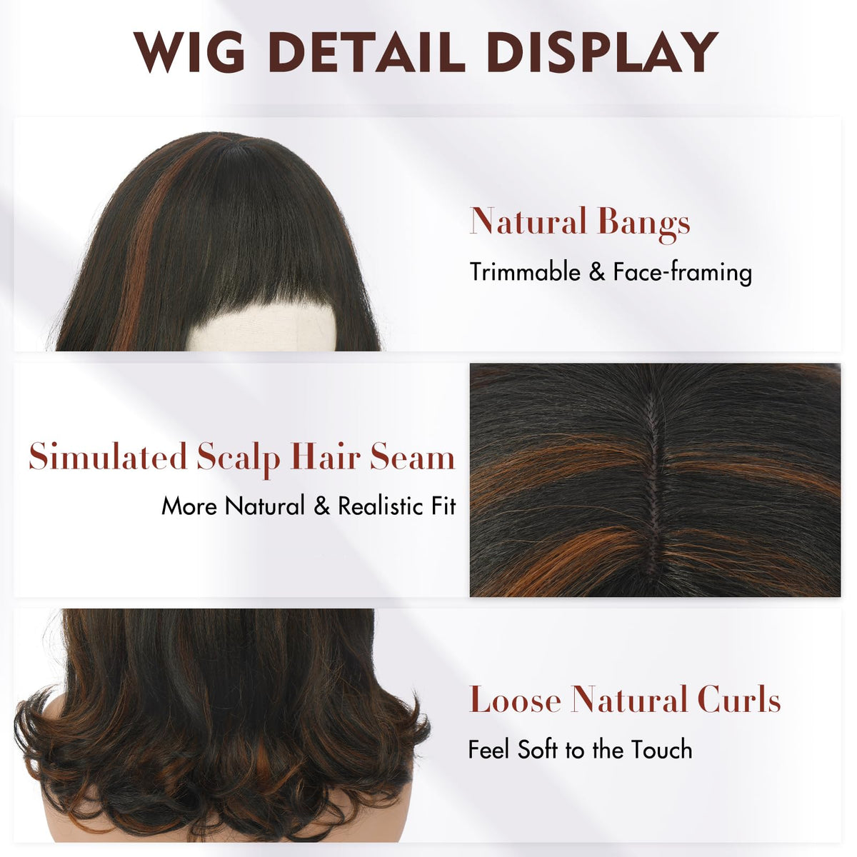 Burgundy Wig with Bangs 16 Inch Ombre Wig for Women