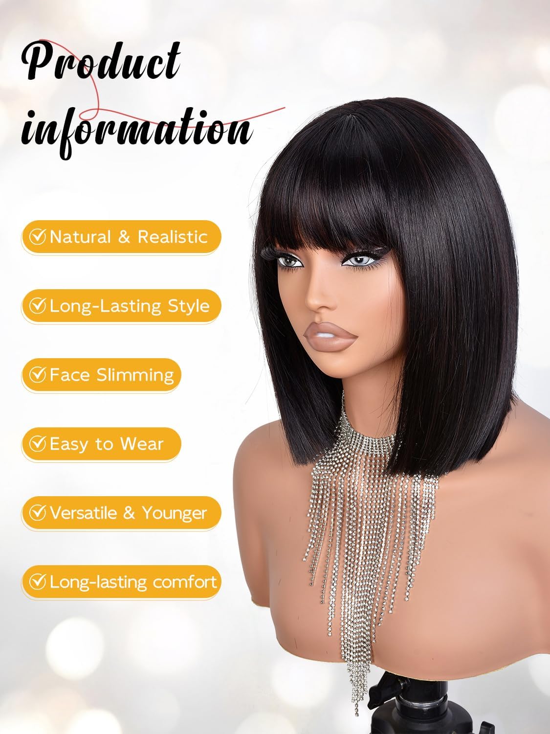 Bob Wig with Bangs for Women Short Straight Bob Wigs for Women 12inch