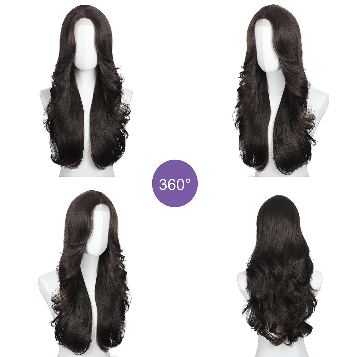 Brown Wigs for Women 26 Inch Middle Part Wavy Synthetic Wig