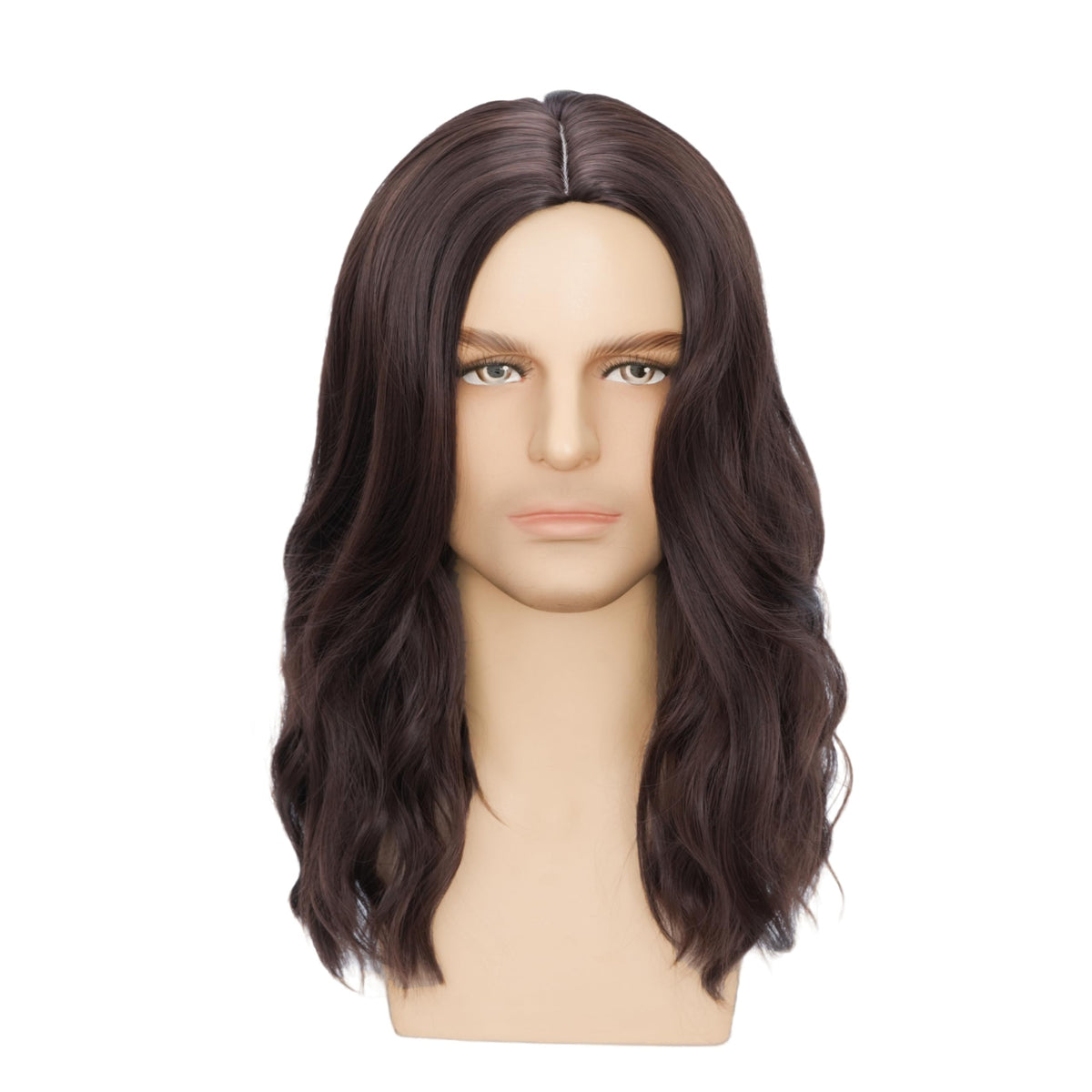 Mens Black Wig Long Curly Natural Hair Wig Layered Wavy for Daily Party Costume Cospaly Halloween