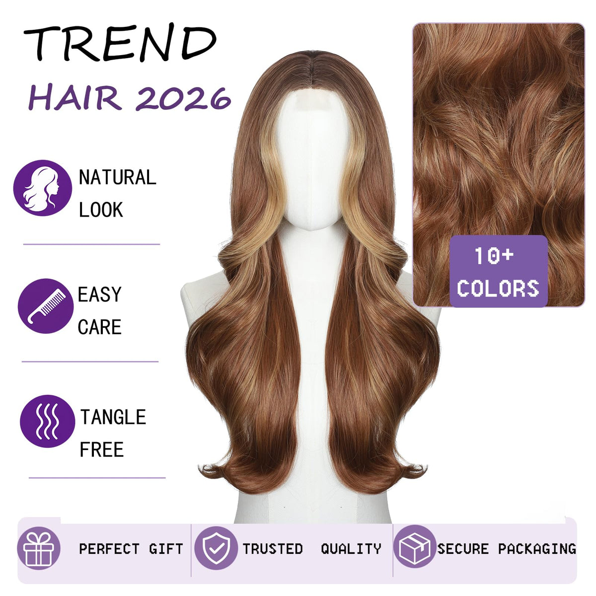 Brown Wigs for Women 26 Inch Middle Part Wavy Synthetic Wig