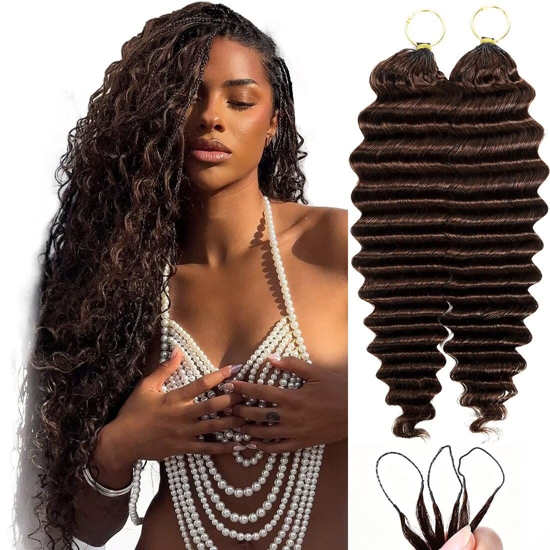 16 Inch Deep Wave Knotless Feather Crochet Human Hair #27 110g