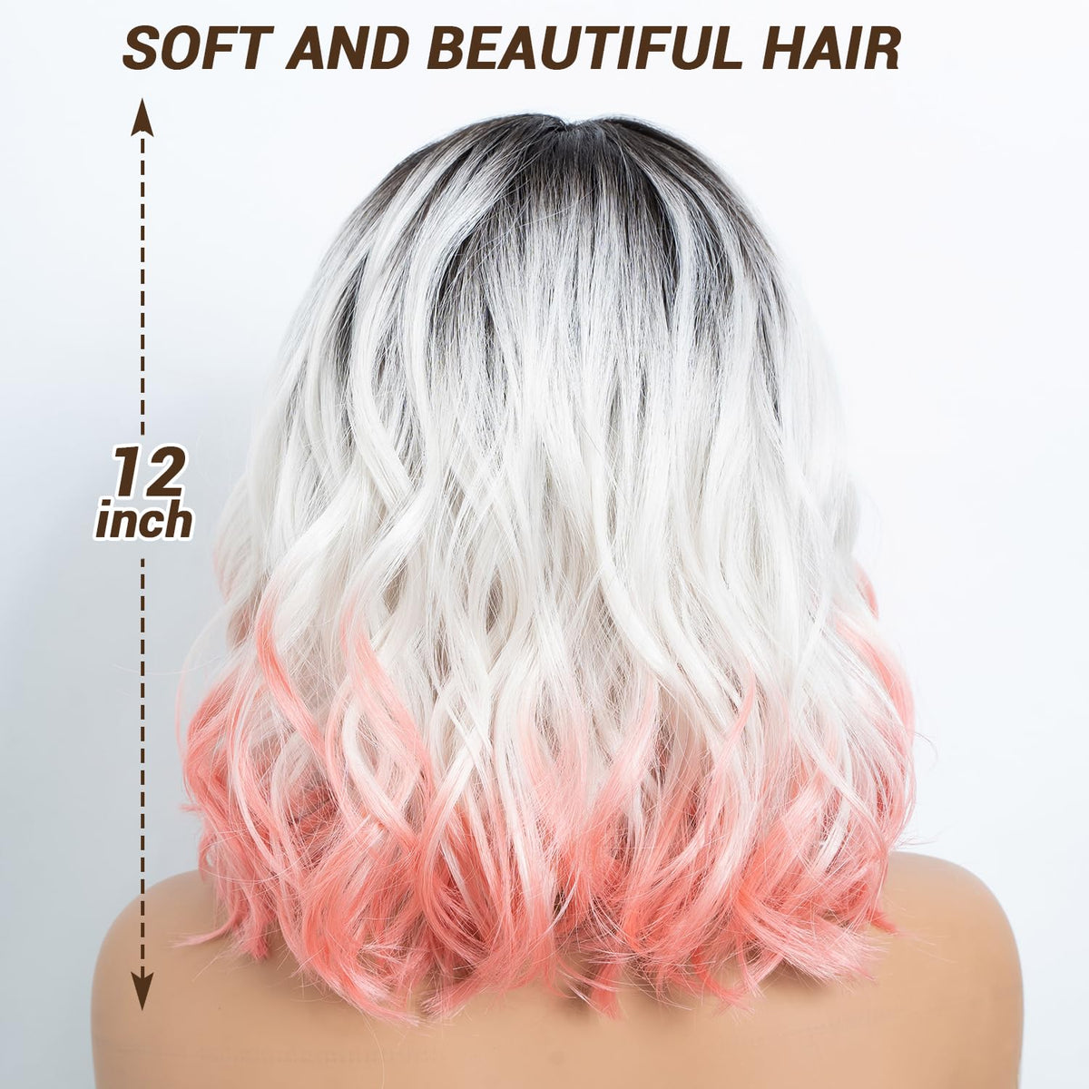 NOBLE Blue Wig with Bangs 12 Inches Short Bob Curly Wig Blue Wigs for Women Colorful Wavy Bob Wigs with Air Bangs Heat Resistant Synthetic Silver Blue Halloween Wigs for Cosplay Party