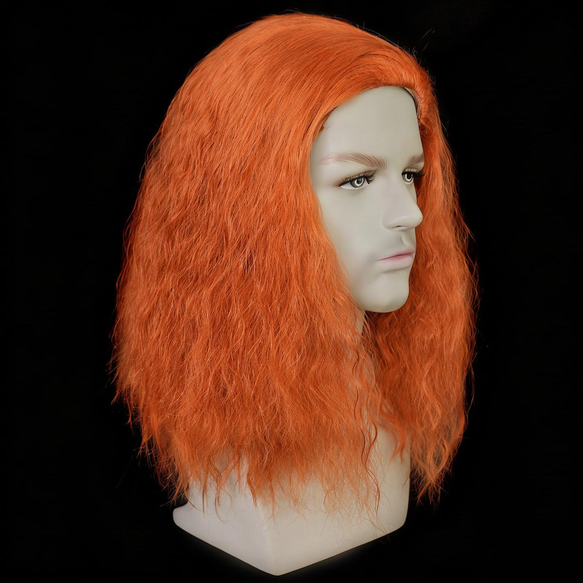 Mens Brown Wig Shoulder Length Brown Curly Male Wig