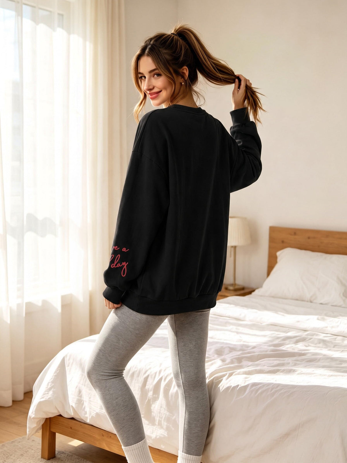 Women's Cherry Bow Graphic Sweatshirt Long Sleeve Crewneck Pullover Tops