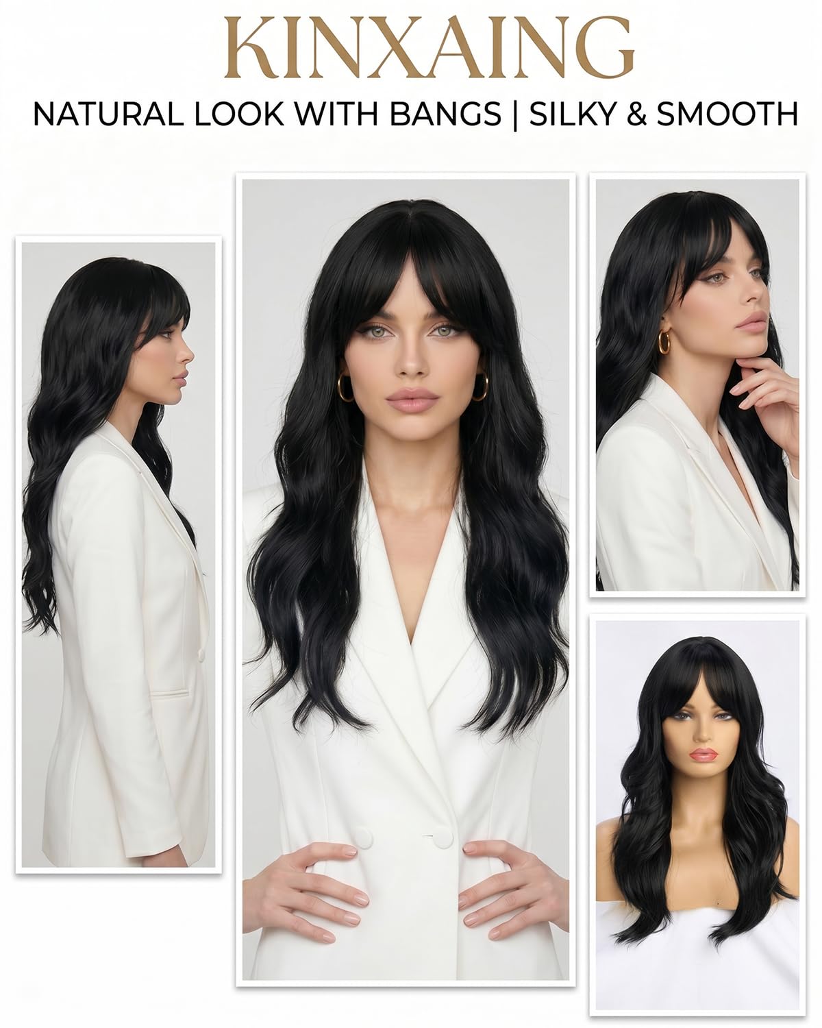 Ombre Pink Wavy Wig with Curtain Bangs 26 Inch – Long Layered Synthetic Hair Wig for Women, Natural Looking Dark Root Heat Resistant Wig, Soft Thick Full Wig for Daily Wear Party Cosplay