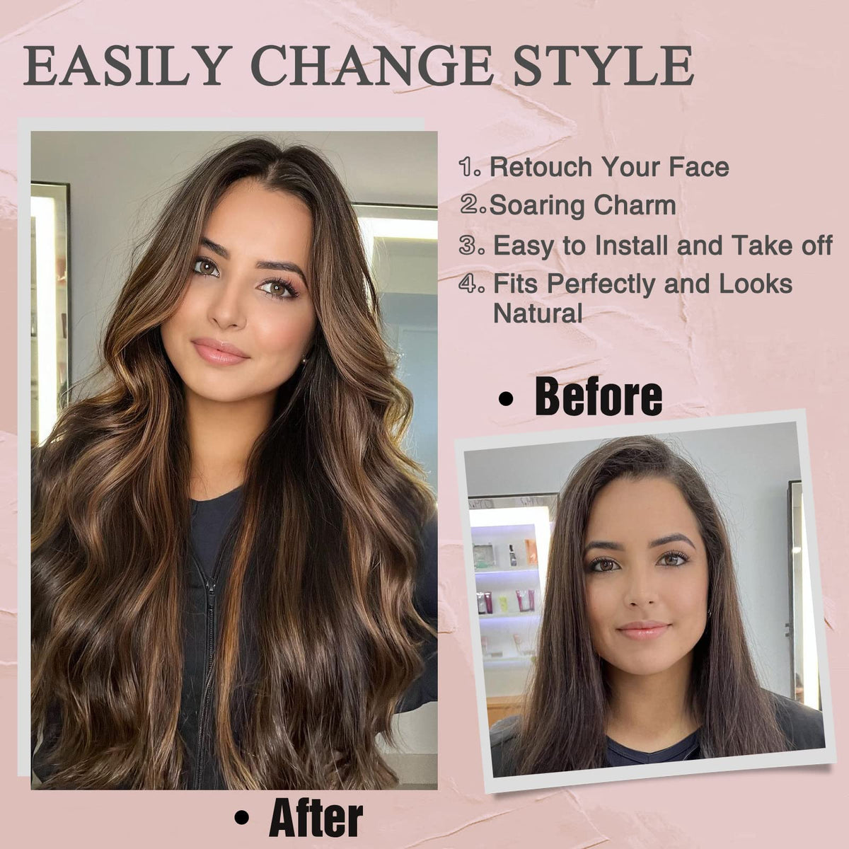 NAYOO 26 Inch Long Wavy Black Wig for Women, Middle Part Natural Looking Synthetic Wig, Heat Resistant Fiber Soft & Lightweight, Realistic Scalp Long Curly Wig for Daily Wear Party Cosplay