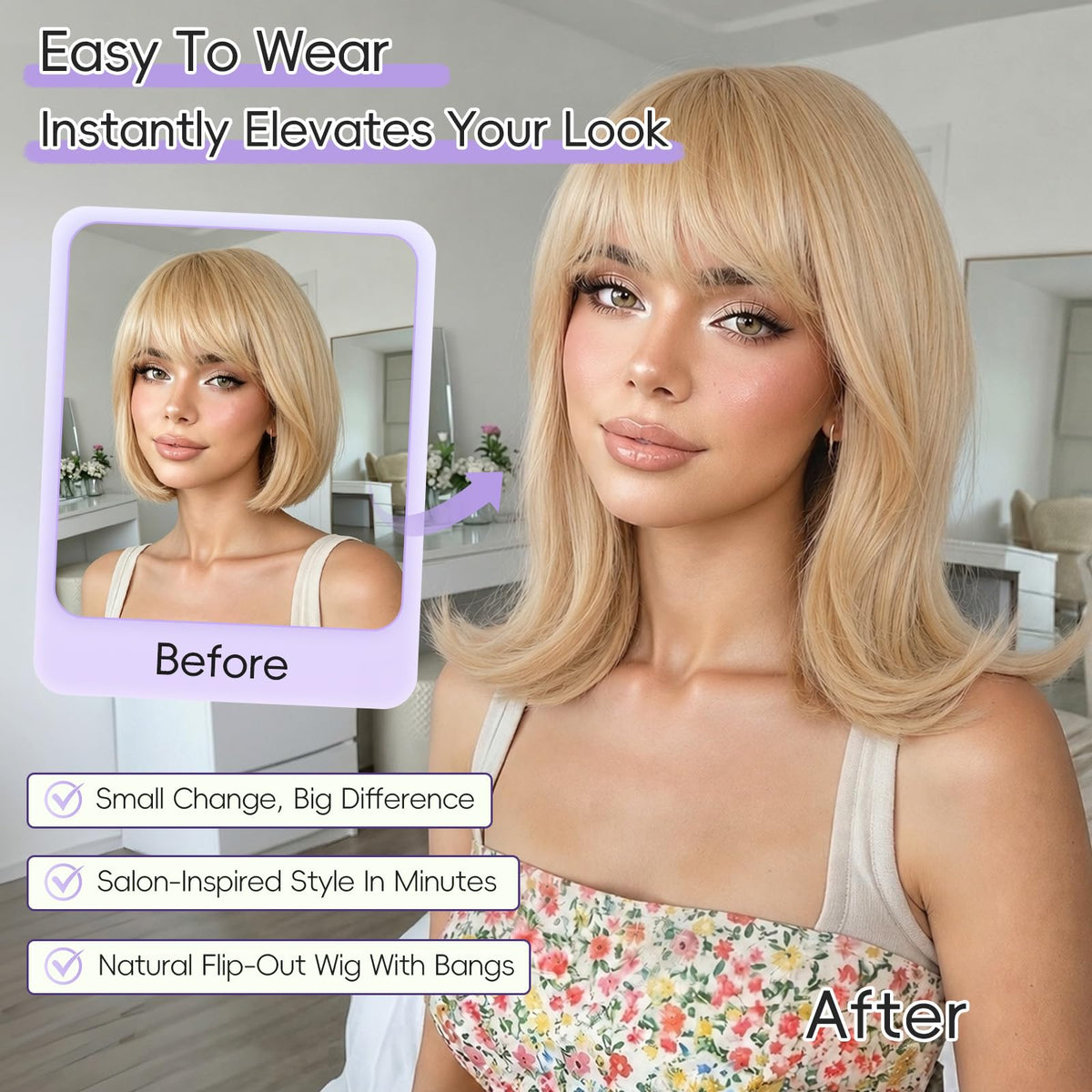 Brown Highlight T Part Lace Front Wig 14 Inch Wavy Bob Glueless Wig