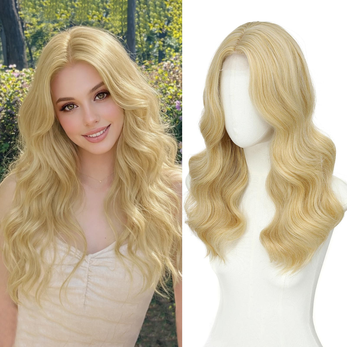 MORICA Ombre Dark Green Wigs for Women, 18 Inch Wavy Middle Part Wig