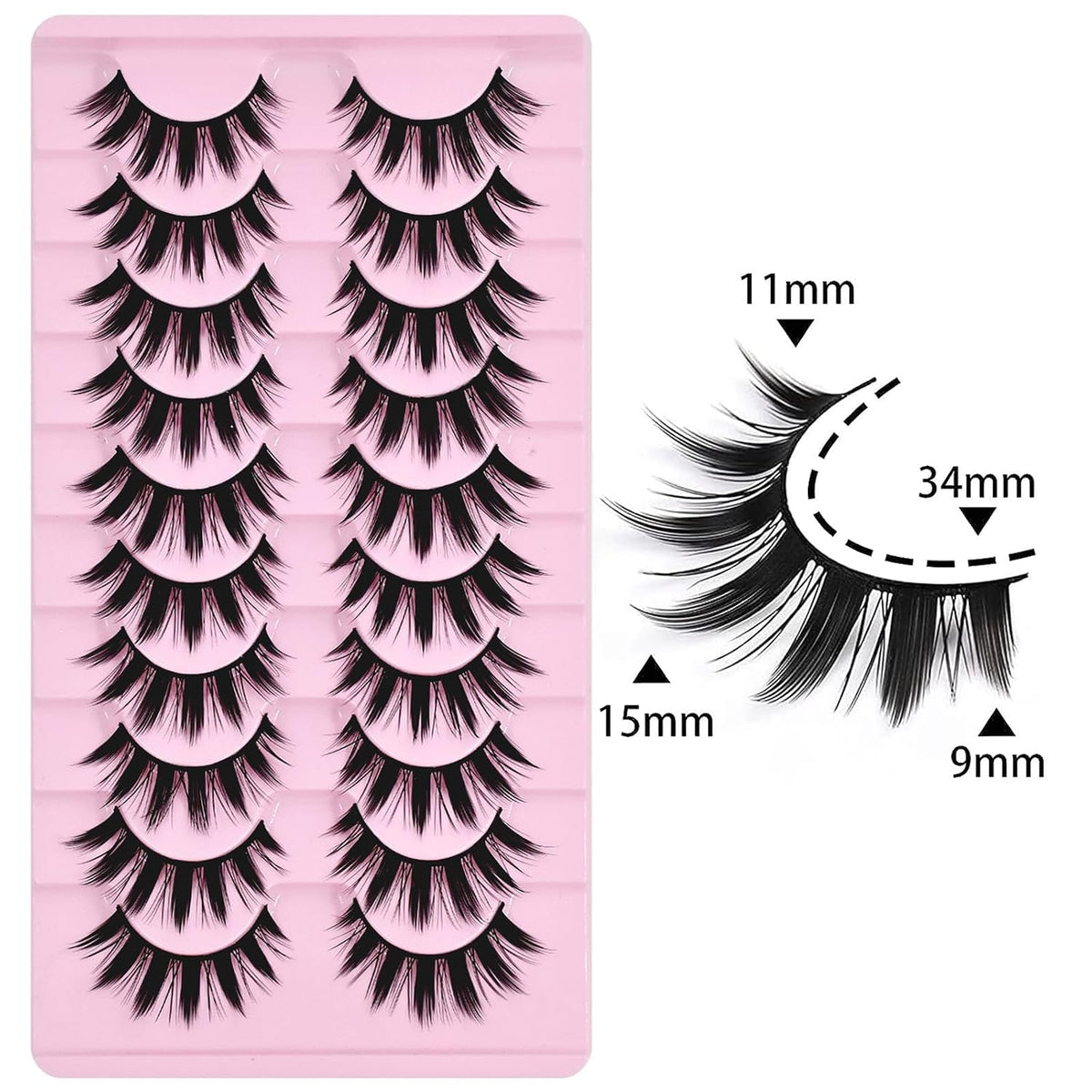 10 Pairs Manga Lashes Anime Cosplay Lashes Spiky Manga Style Lashes Janpanese 16mm Extension Natural Manhua Doll Eye Lashes Halloween/Party Makeup Look by AUGENLI (A3)