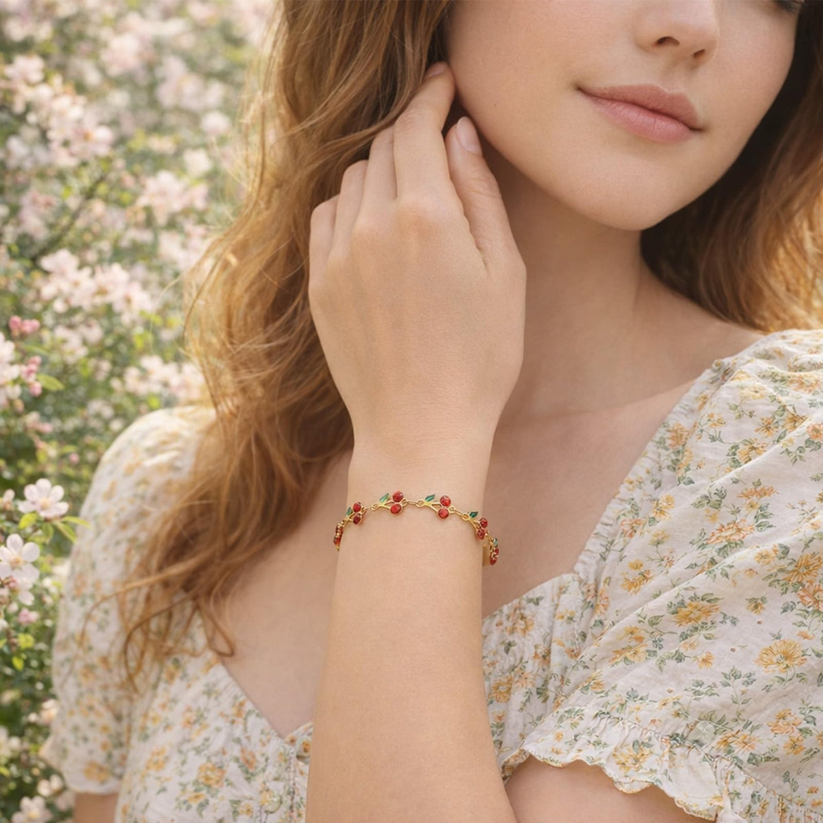 Long tiantian Cherry Bracelet for Women Cherry Dress Outfits Accessories Charm Bracelets Stack Cherry Gifts Cute Stuff Red Spring Accessories