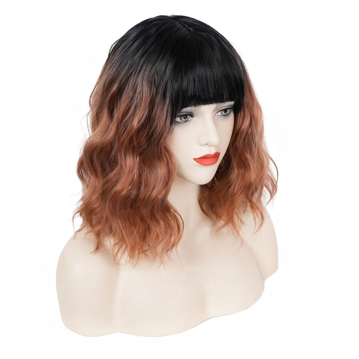 Short Black-grey Wavy Wig with Bangs for Women Halloween Curly Bob Wigs