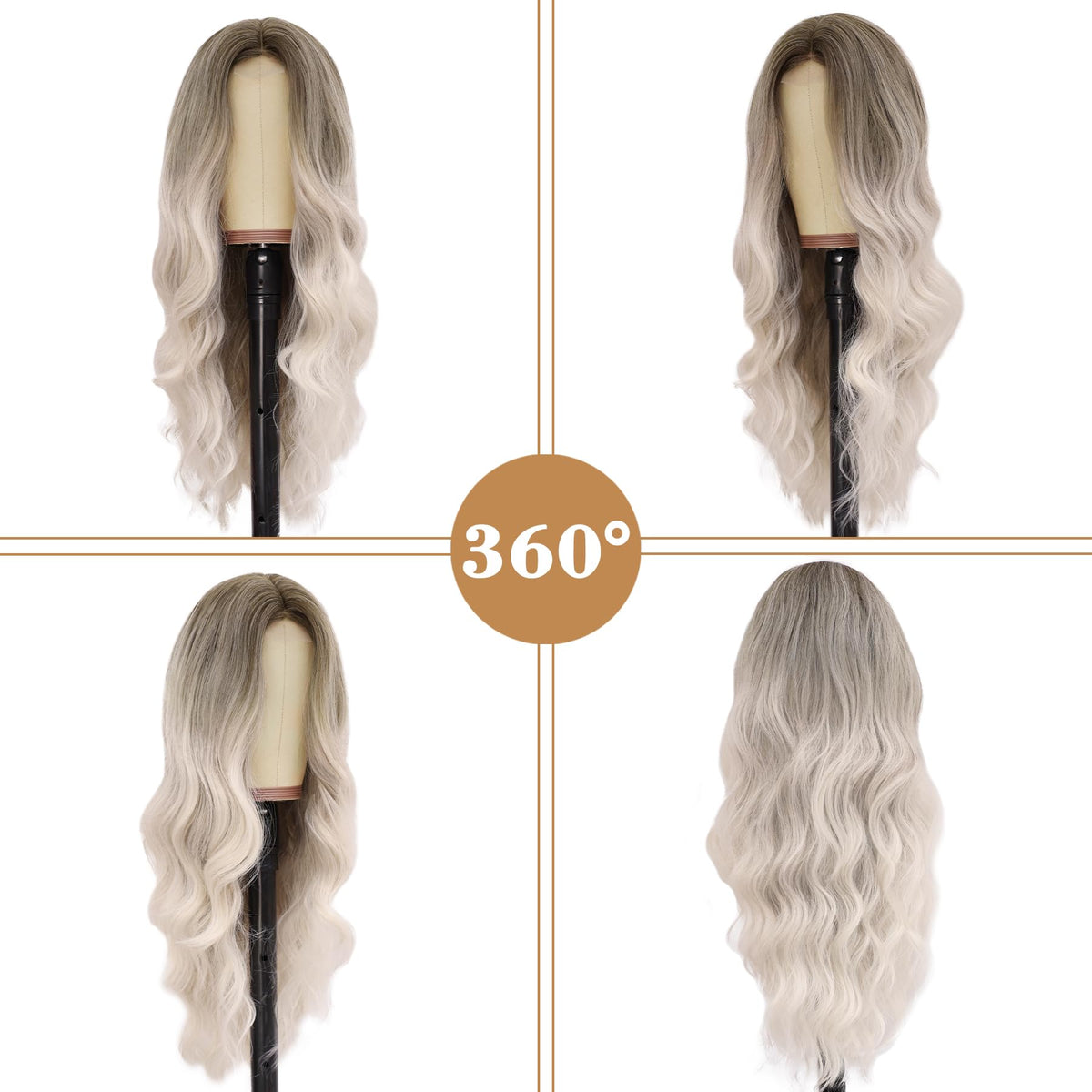 NAYOO Ice Blue Wig for Women, 26 Inch Middle Part Wavy Synthetic Wig