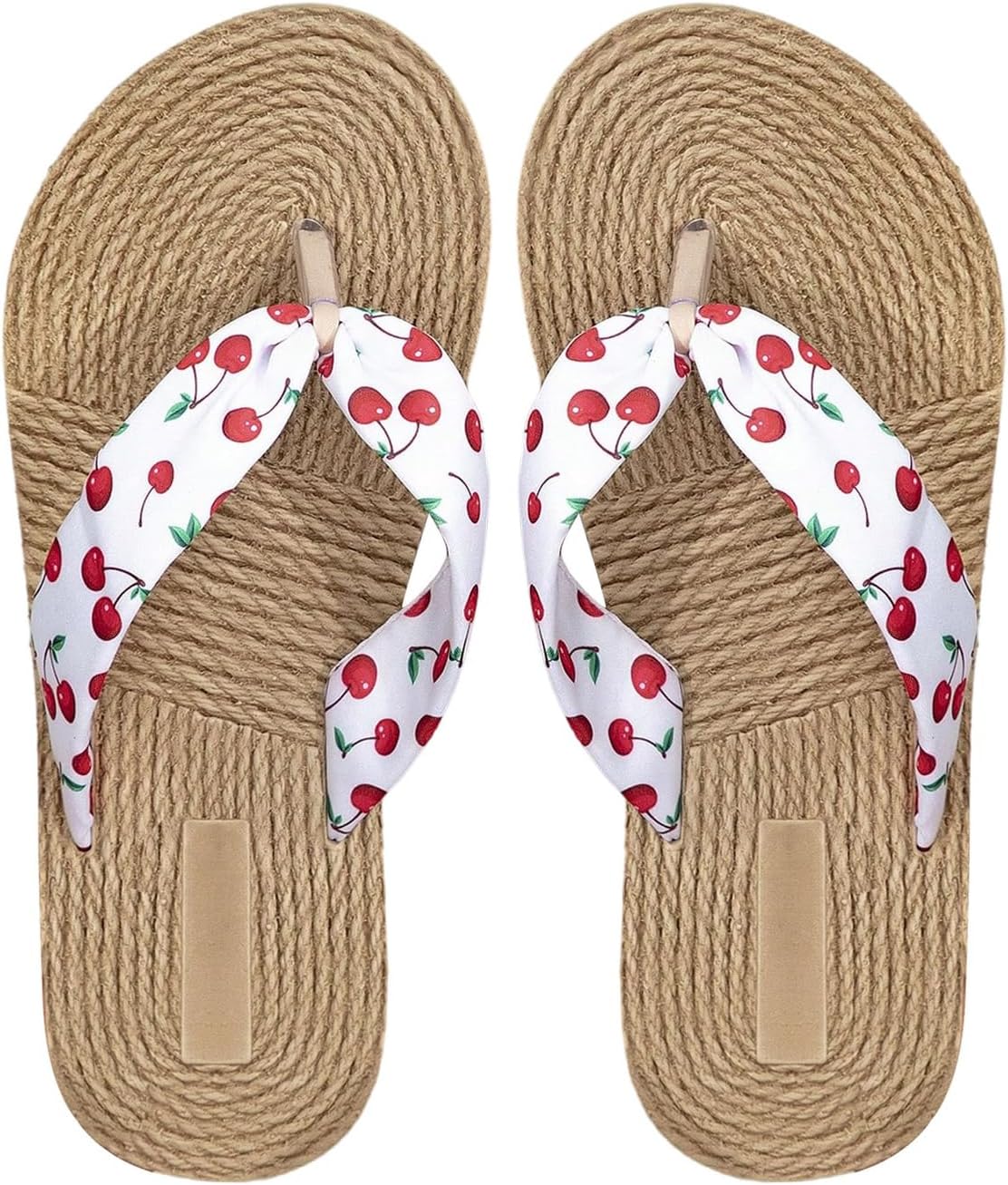 RoseSeek Women's Cherry Print Flip Flops Thick Sole Flat Sandals