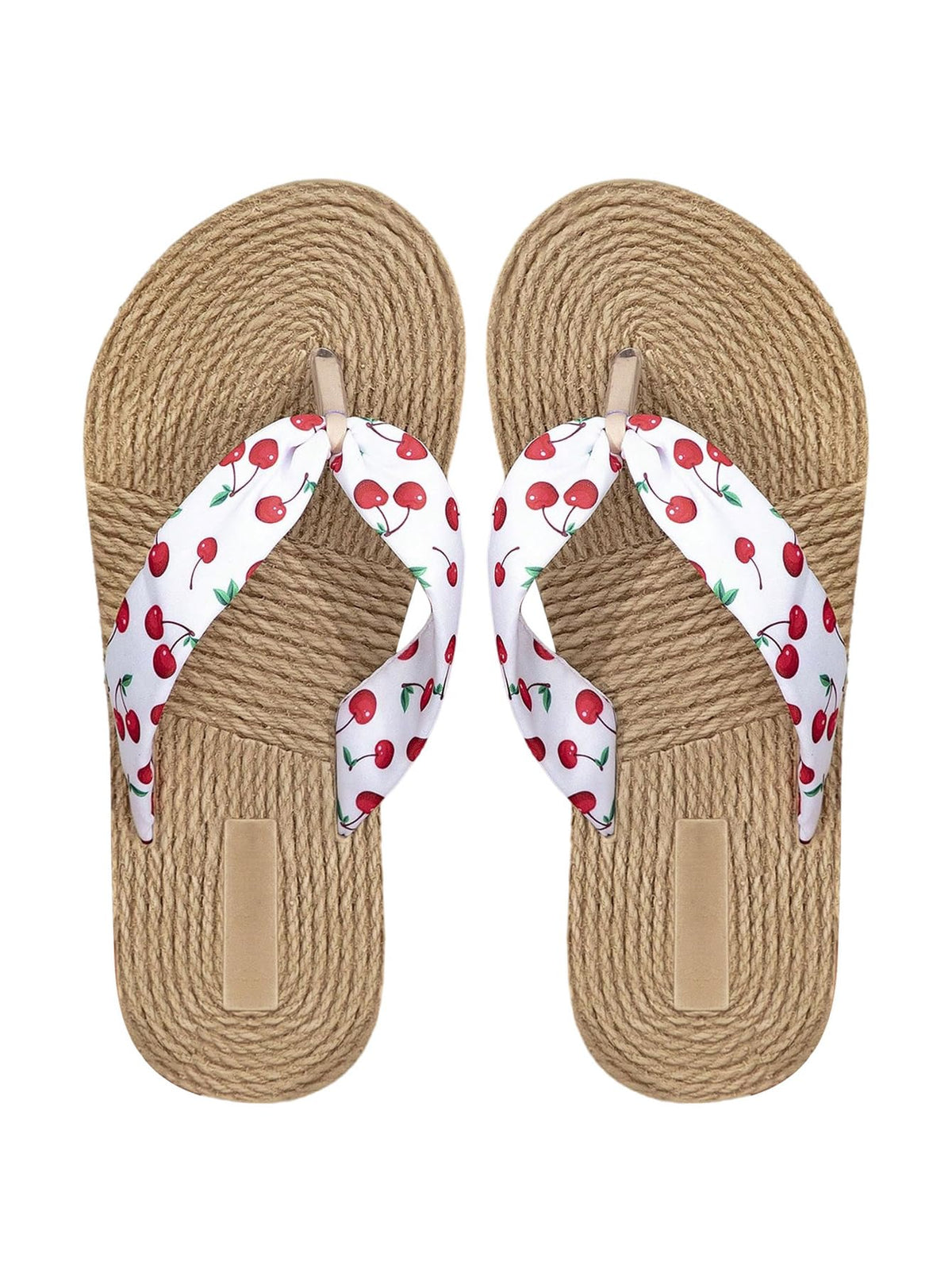 RoseSeek Women's Cherry Print Flip Flops Thick Sole Flat Sandals