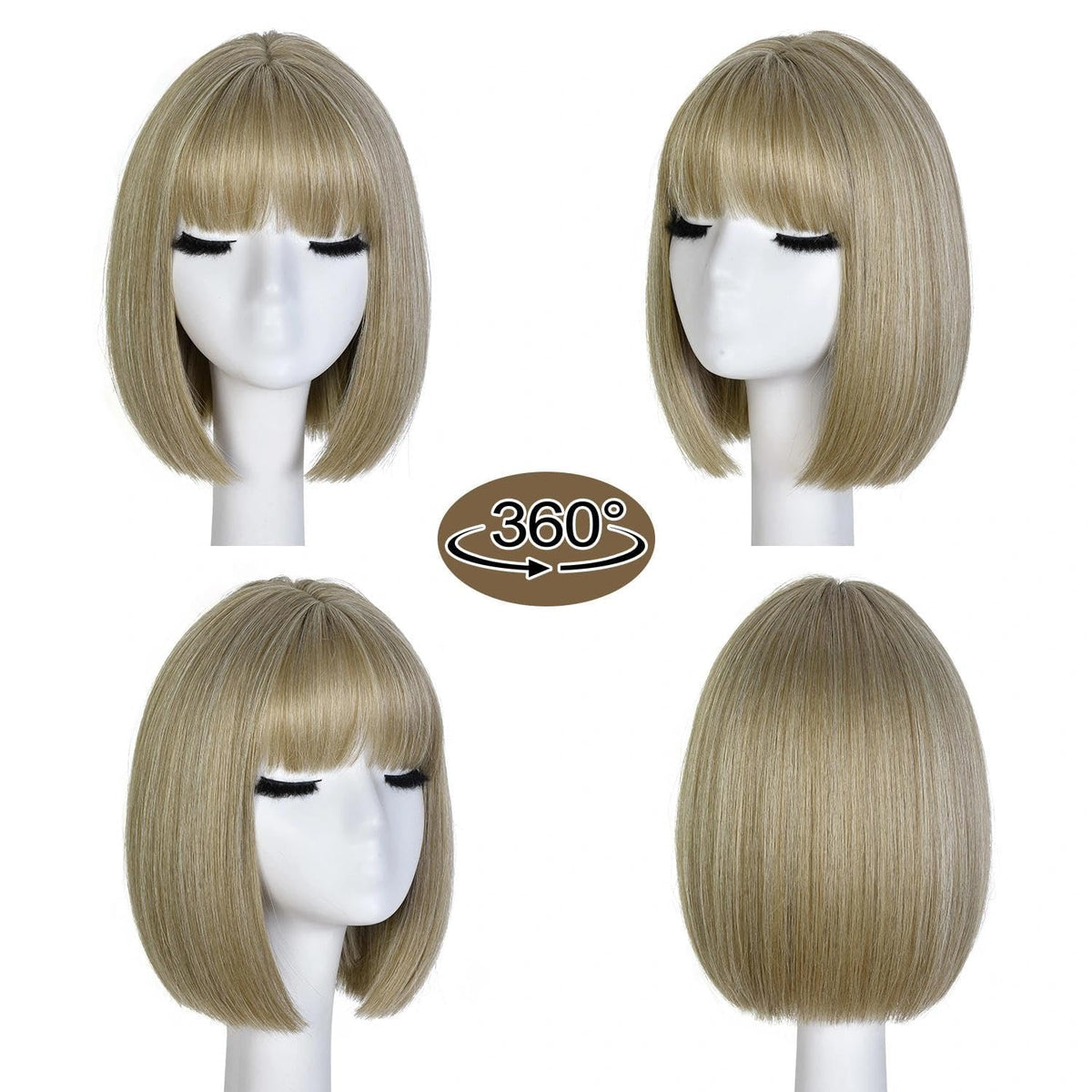 Bob Wig with Bangs for Women Short Straight Bob Wigs for Women 12inch