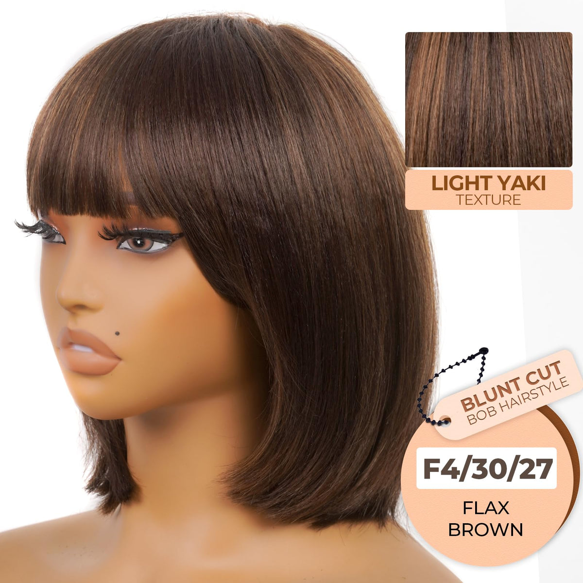 ToyoTress Bob Wig With Bangs - 12 Inch Peek-a-boo Color Short Bob Wig For Black Women Black Mix Brown Daily Costume Wigs, Light Yaki Straight Synthetic Hair Wigs Heat Resistant (12 Inch, SH30-612H)