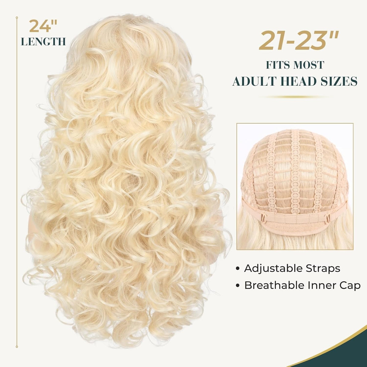 Long Blonde Curly Wig with Bangs for Women Retro Country Diva Costume Wig