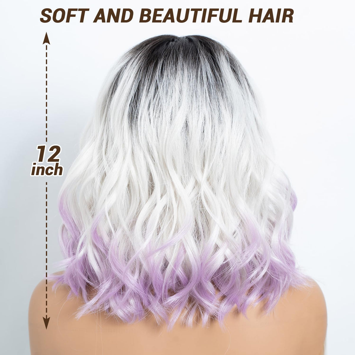 NOBLE Blue Wig with Bangs 12 Inches Short Bob Curly Wig Blue Wigs for Women Colorful Wavy Bob Wigs with Air Bangs Heat Resistant Synthetic Silver Blue Halloween Wigs for Cosplay Party
