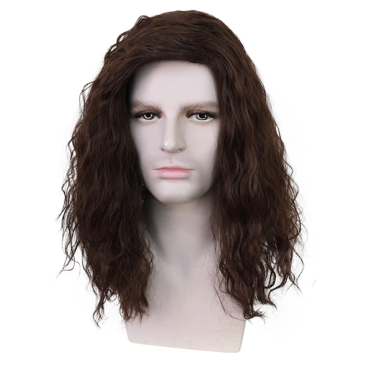 Mens Brown Wig Shoulder Length Brown Curly Male Wig