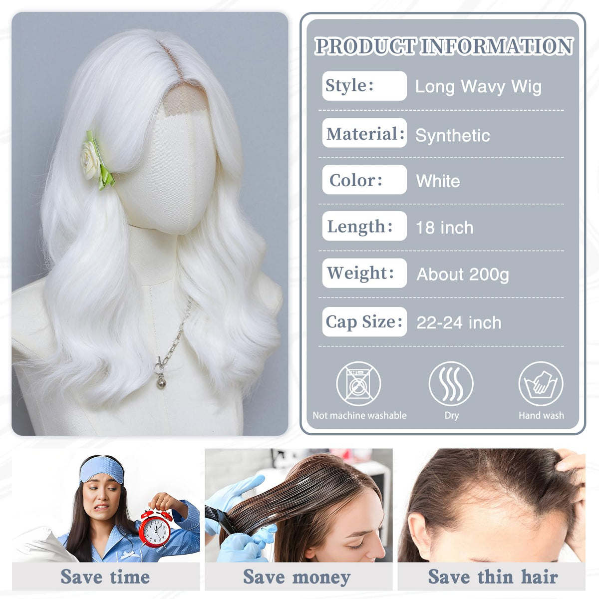 MORICA Ombre Dark Green Wigs for Women, 18 Inch Wavy Middle Part Wig