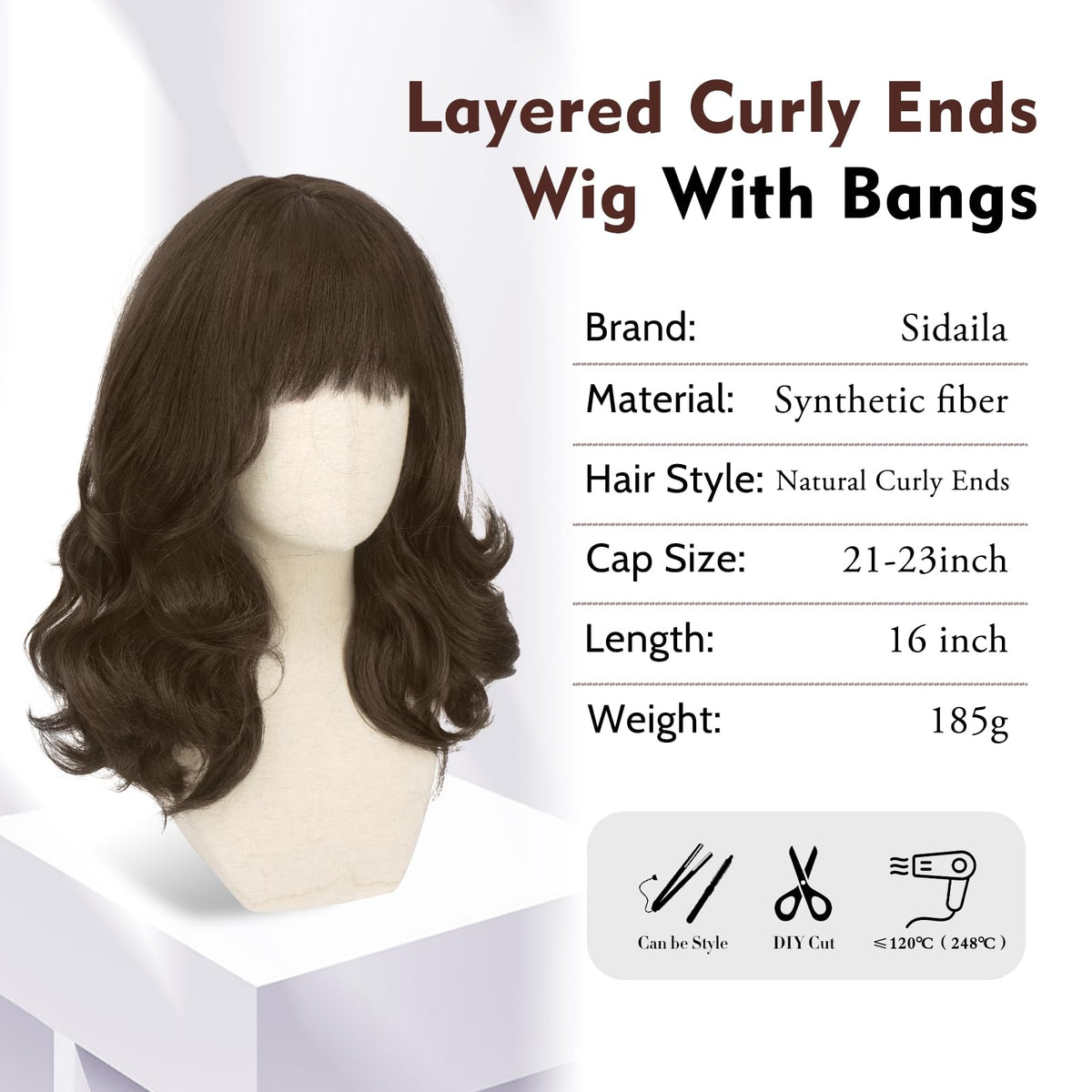Burgundy Wig with Bangs 16 Inch Ombre Wig for Women
