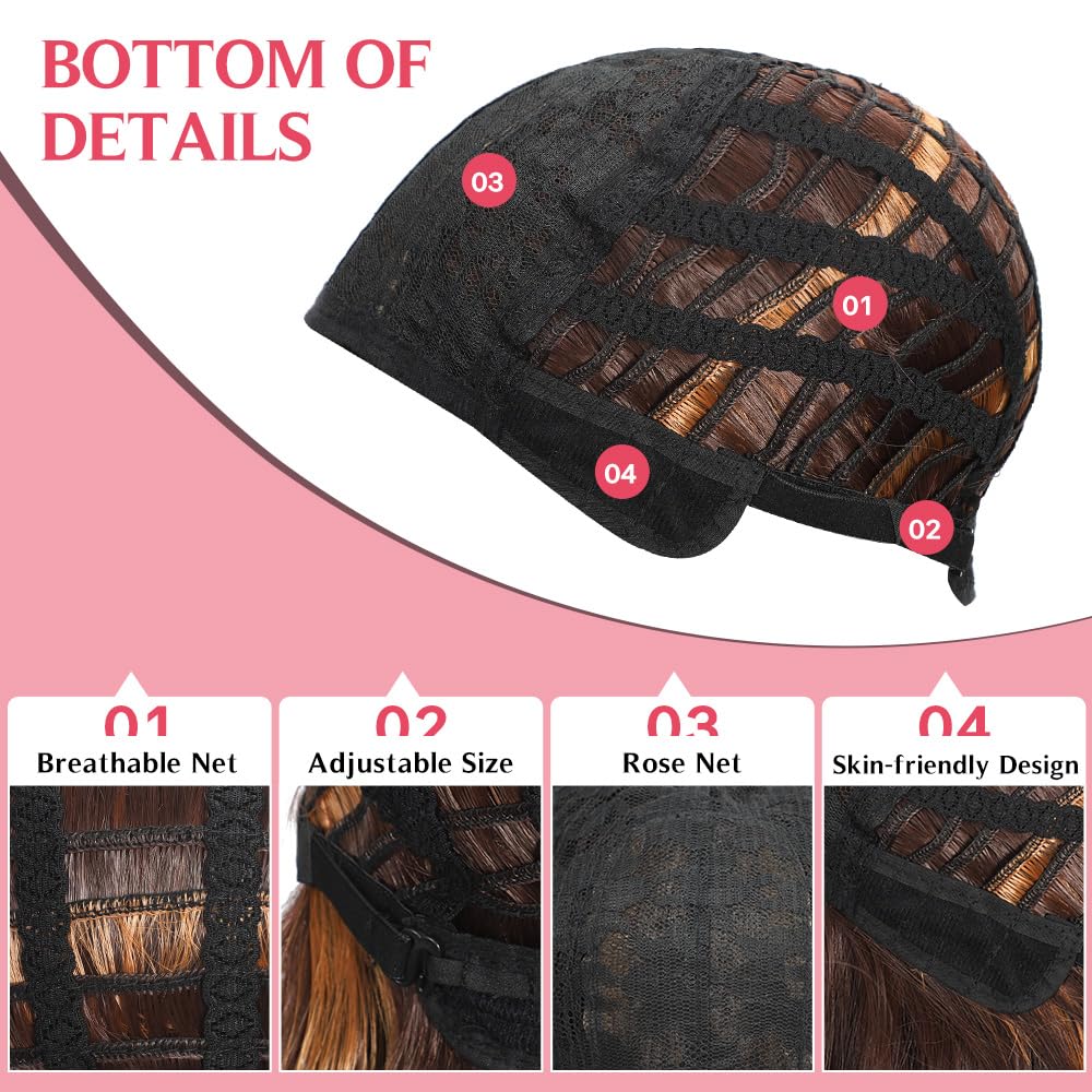 Black Mixed Brown Wig for Black Women Short Wavy Curly Bob Wig with Bangs
