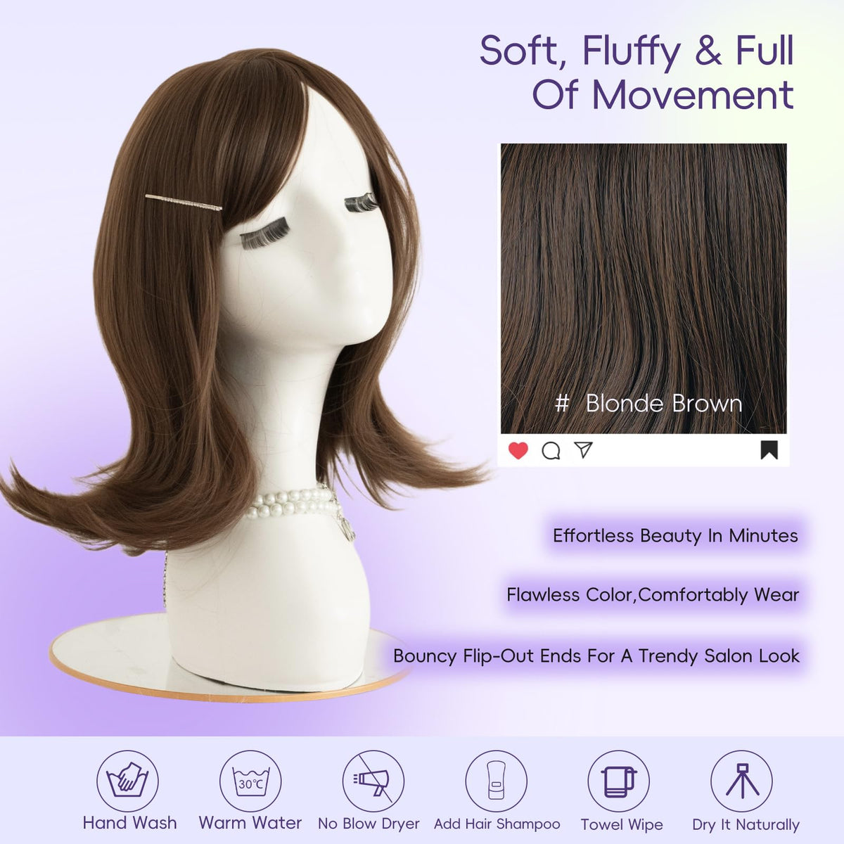 Brown Highlight T Part Lace Front Wig 14 Inch Wavy Bob Glueless Wig