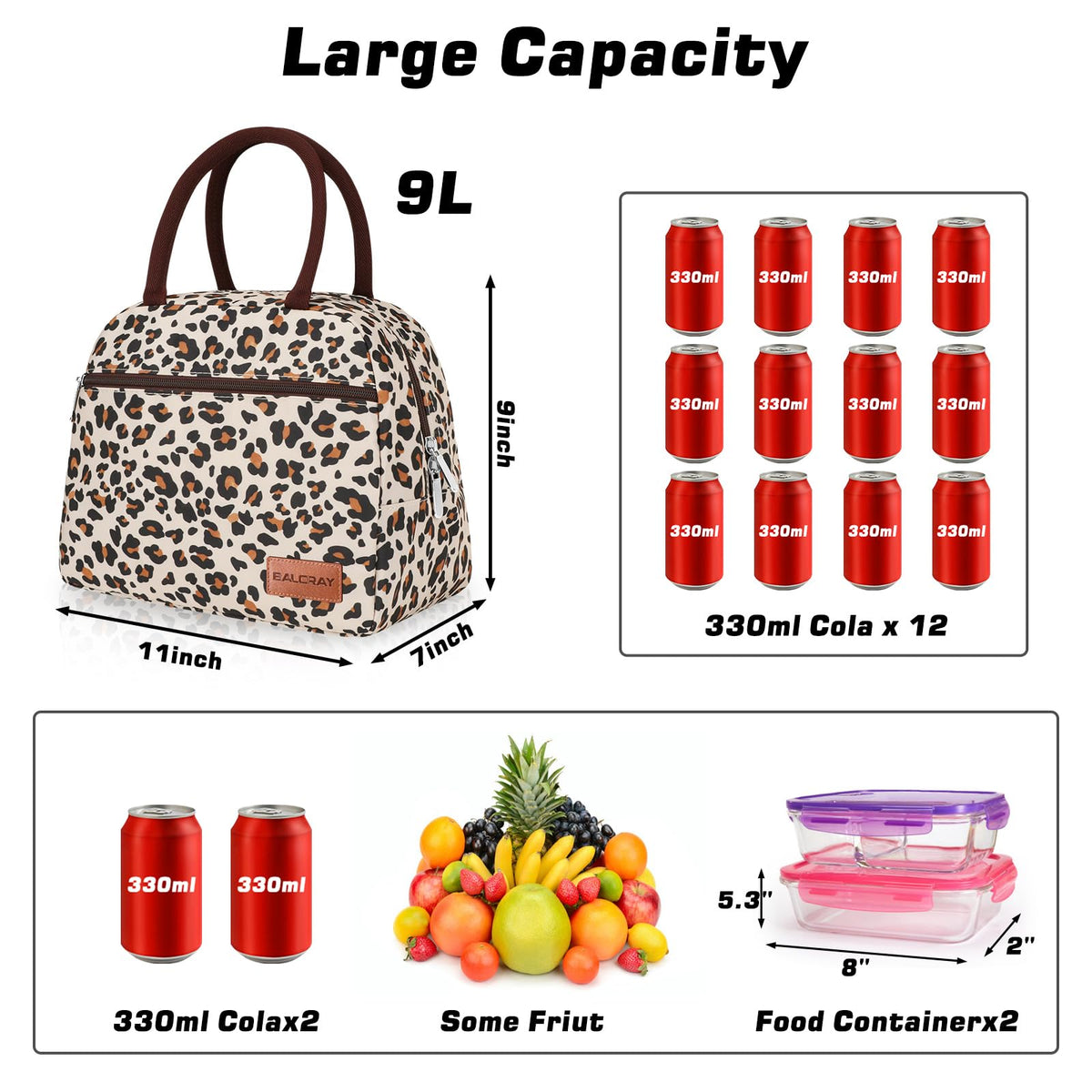 BALORAY Lunch Bag for Women Men Adult Lunch Box (Cherry), M