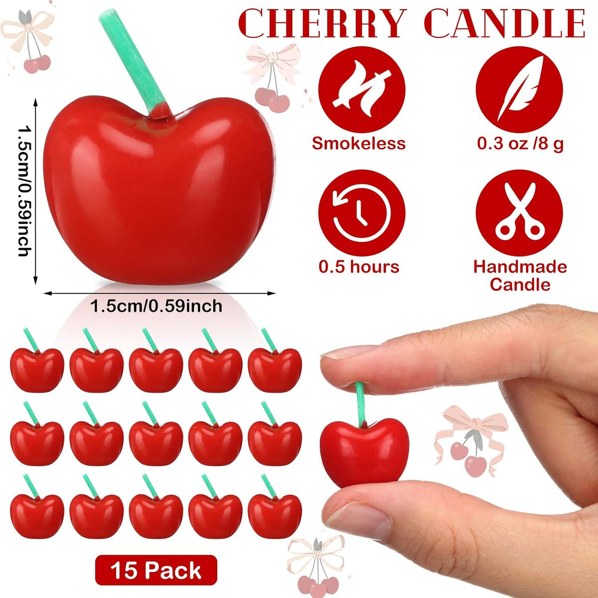 Conelist 15 Pcs Cherry Shaped Birthday Cake Toppers Decor, Red