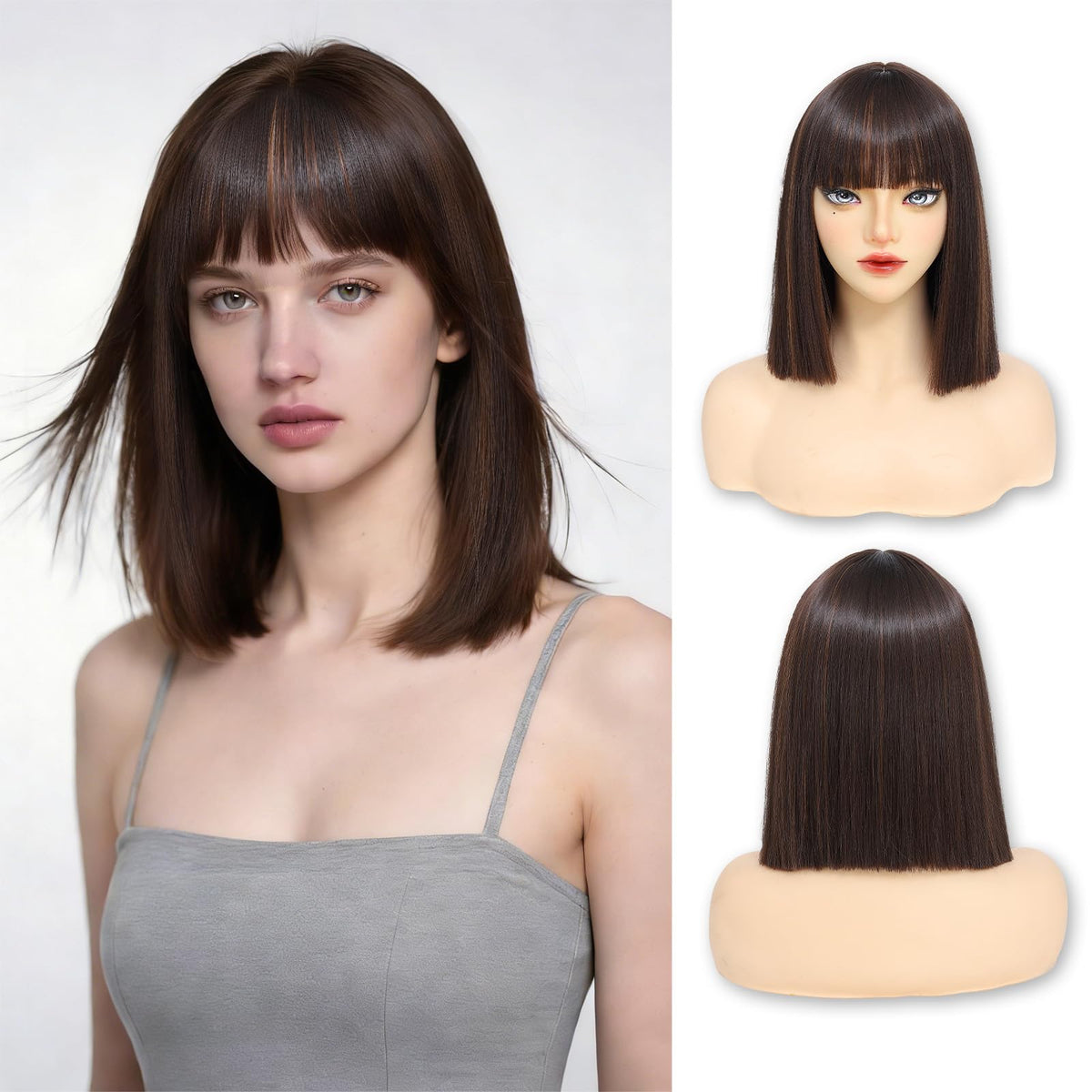 Black Bob Wig with Bangs Short Black Straight Wig for Women