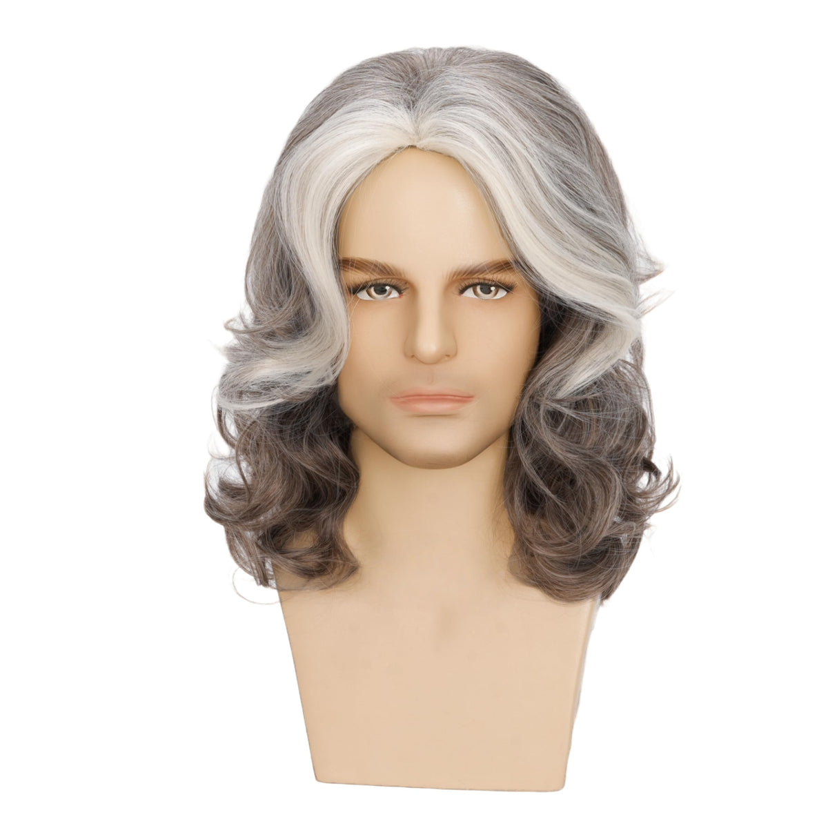 Mens Black Wig Long Curly Natural Hair Wig Layered Wavy for Daily Party Costume Cospaly Halloween
