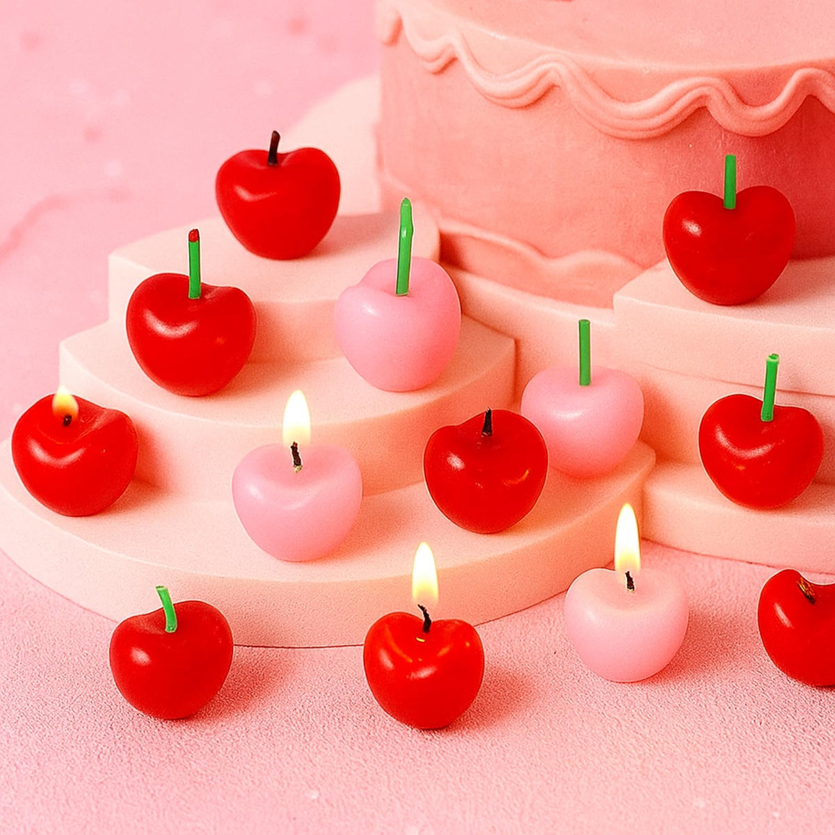 Conelist 15 Pcs Cherry Shaped Birthday Cake Toppers Decor, Red