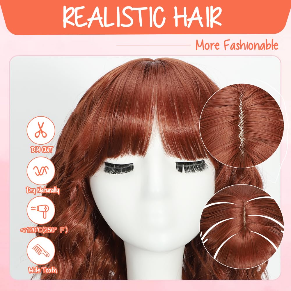 Black Wig with Bangs Long curly wavy Wigs for Women26In Synthetic Black Wig