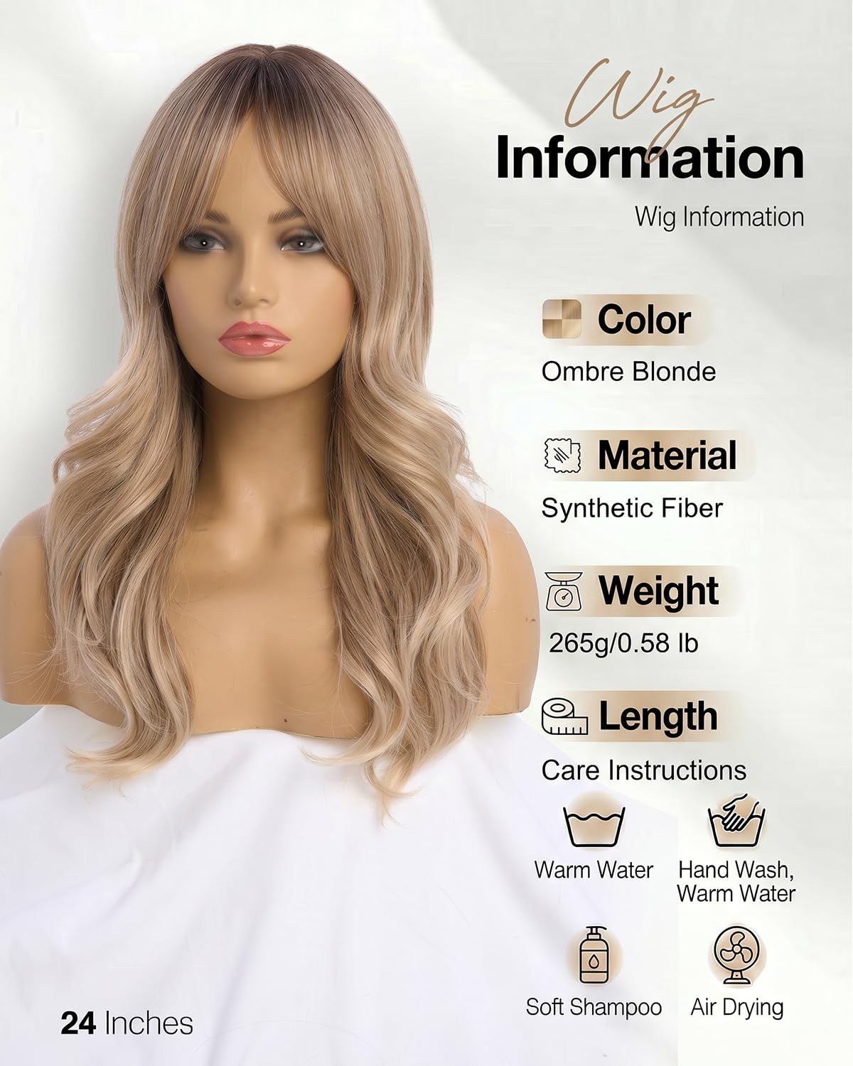 Ombre Pink Wavy Wig with Curtain Bangs 26 Inch – Long Layered Synthetic Hair Wig for Women, Natural Looking Dark Root Heat Resistant Wig, Soft Thick Full Wig for Daily Wear Party Cosplay