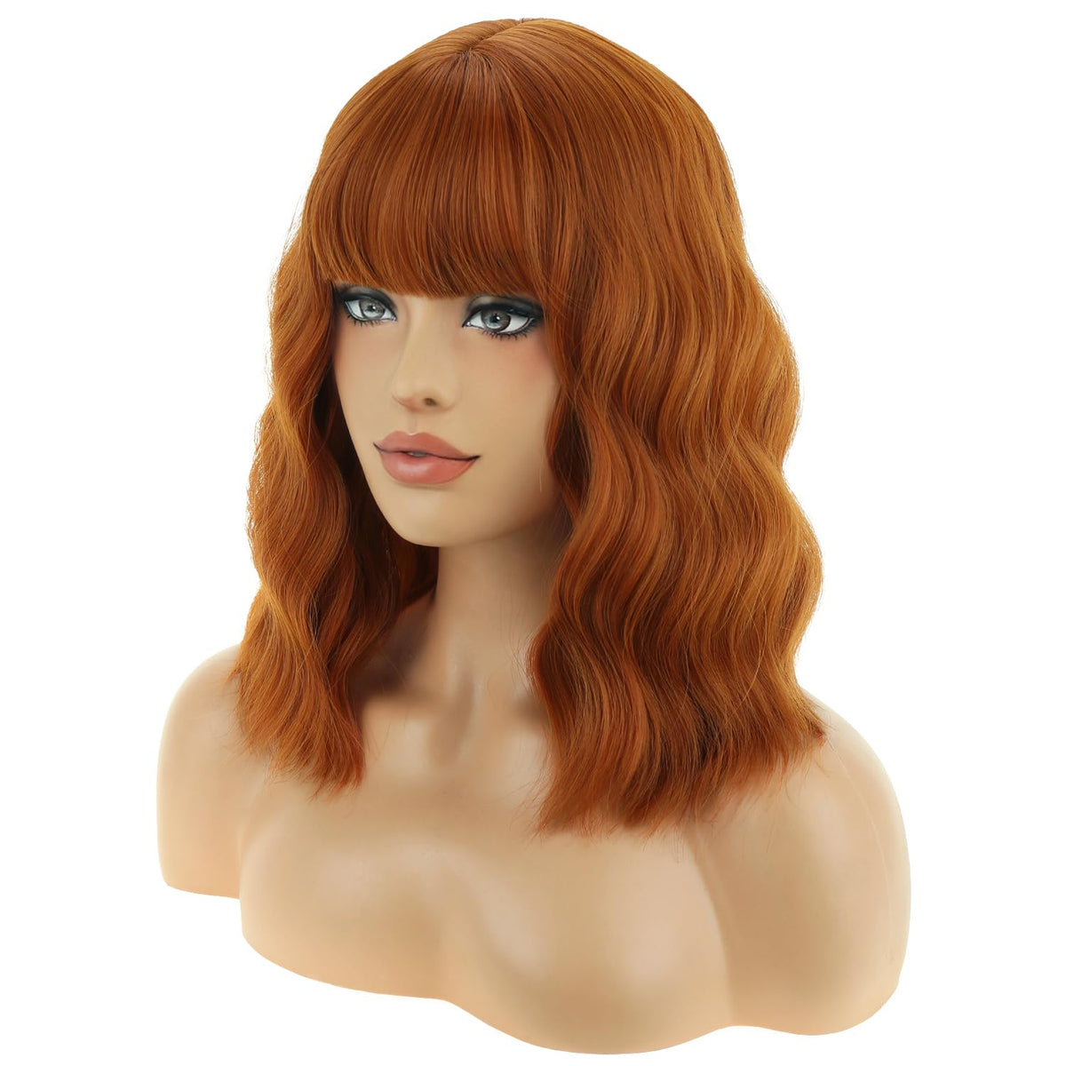 BERON 14 Inches Pink Wig for Women Girls Short Curly Synthetic Wig with Bangs Lovely Pink